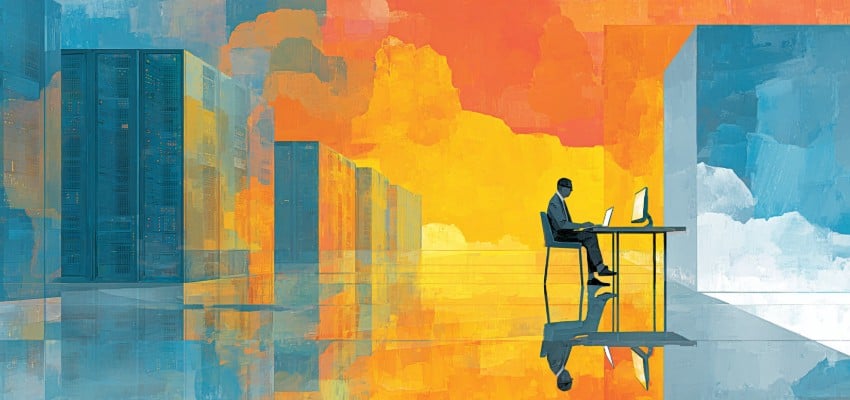 Abstract illustration showing transition between meetings with a reset pause in the middle